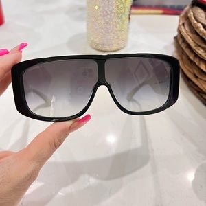 Chanel Shield Sunglasses Black White Frame 71466A Authentic